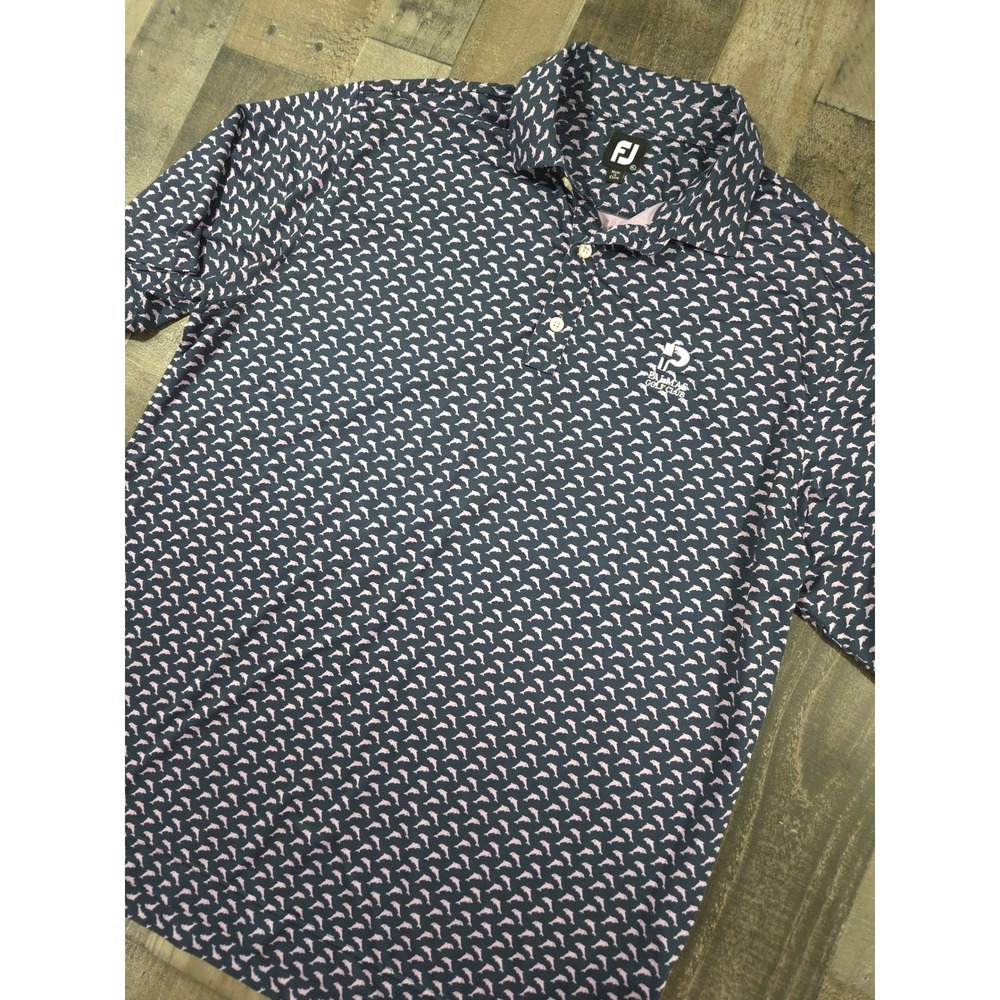 FootJoy FJ Performance Golf Polo Shirt Navy Pink Dolphin Palmas Del Mar Men's XL